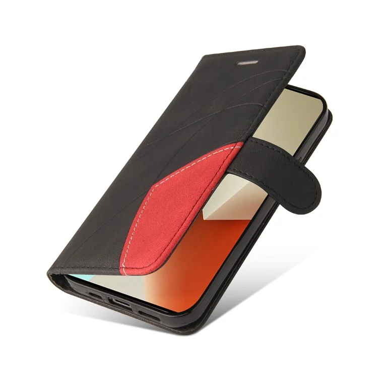 KT Leather Series-1 Per Xiaomi Redmi Note 13 5G Case Color Splicing Phone Cover Card Slots Wrist Strap - Nero