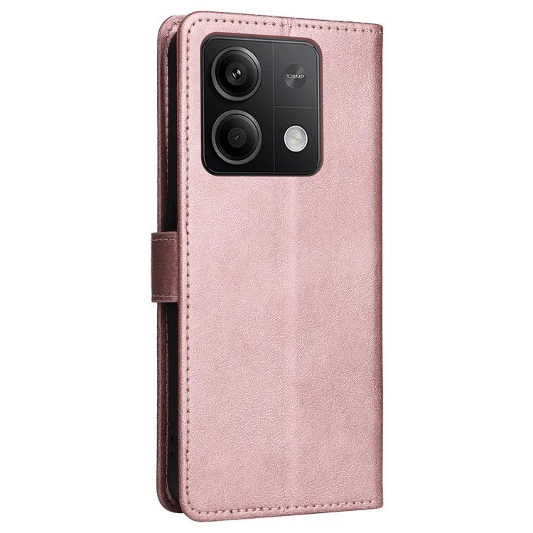 For Xiaomi Redmi Note 13 5G Case Solid Color Leather Mobile Cover Wallet Stand with Strap - Rose Gold