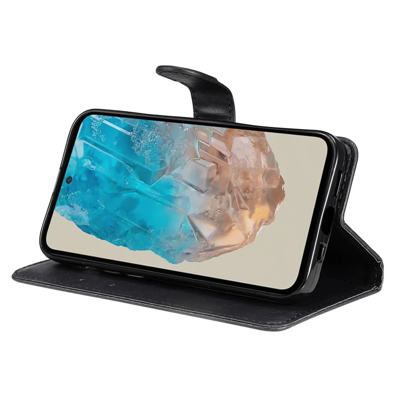 For Samsung Galaxy M35 5G Case Solid Color Leather Mobile Cover Wallet Stand with Strap - Black