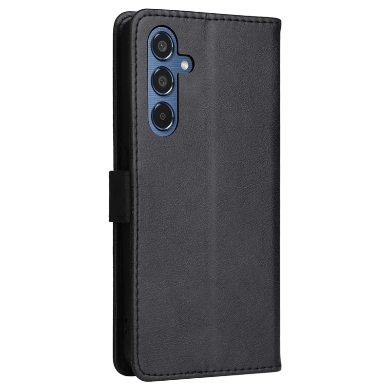 For Samsung Galaxy M35 5G Case Solid Color Leather Mobile Cover Wallet Stand with Strap - Black