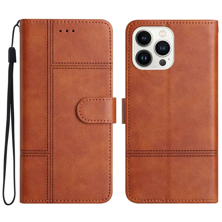 Para o Iphone 14 Pro Flip Wallet Case, Estilo de Negócios Textura Resistente a Couro de Couro Pu. - Castanho