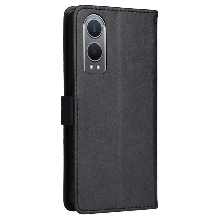 For OnePlus Nord CE4 Lite 5G / Oppo K12x 5G (China) Case Solid Color Leather Mobile Cover Wallet Stand with Strap - Black