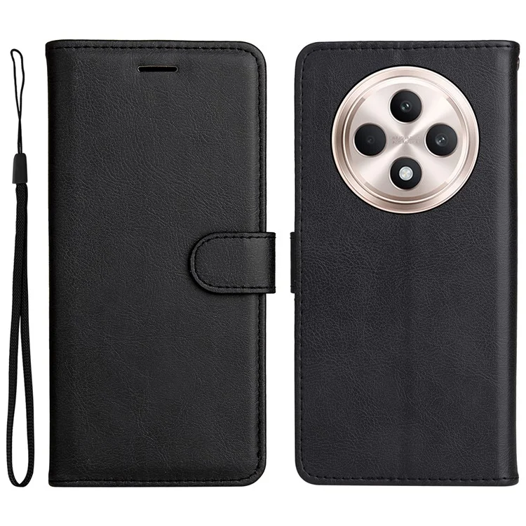 Série KT Leather-2 pour Oppo Reno12 F 4G Étui Couleur Unie Folio Housse de Téléphone Antichoc Intérieur TPU - Noir