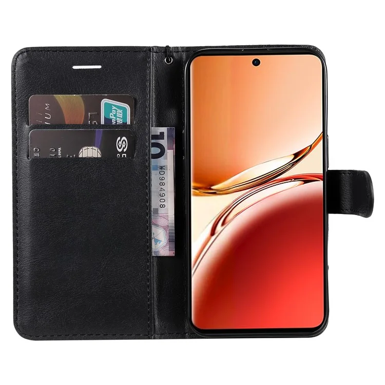Série KT Leather-2 pour Oppo Reno12 F 4G Étui Couleur Unie Folio Housse de Téléphone Antichoc Intérieur TPU - Noir