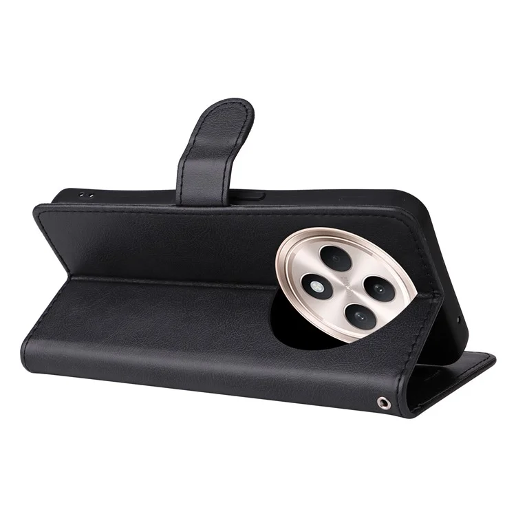 Série KT Leather-2 pour Oppo Reno12 F 4G Étui Couleur Unie Folio Housse de Téléphone Antichoc Intérieur TPU - Noir