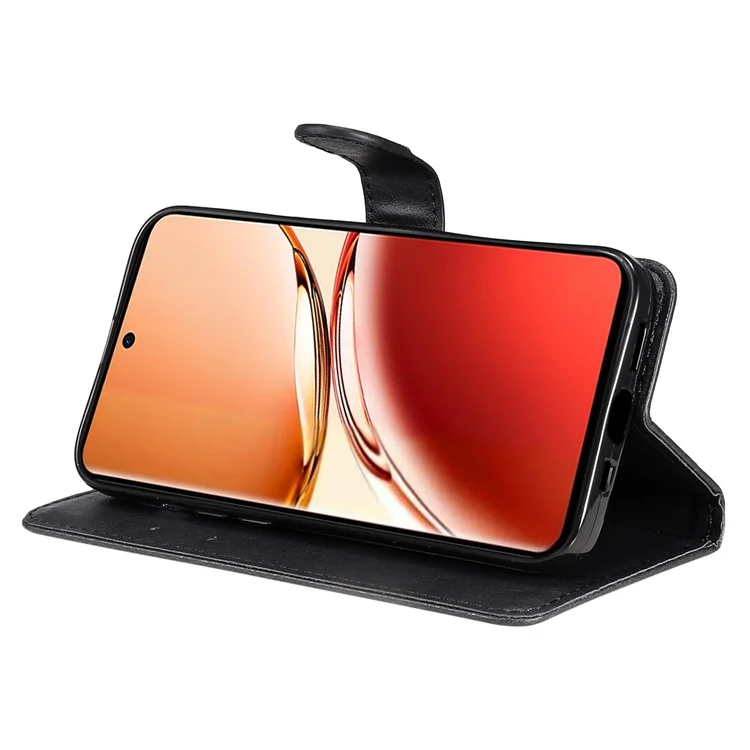 Série KT Leather-2 pour Oppo Reno12 F 4G Étui Couleur Unie Folio Housse de Téléphone Antichoc Intérieur TPU - Noir