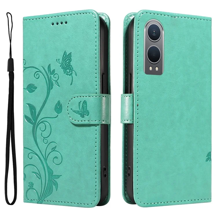 For OnePlus Nord CE4 Lite 5G / Oppo K12x 5G (China) PU Leather Cases Flower Pattern Wallet Stand Phone Cover with Strap - Green