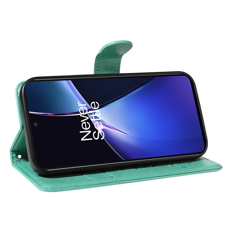 For OnePlus Nord CE4 Lite 5G / Oppo K12x 5G (China) PU Leather Cases Flower Pattern Wallet Stand Phone Cover with Strap - Green