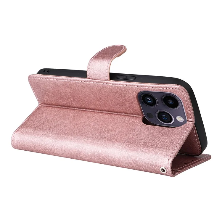 KT Leather Series-3 Pour iPhone 15 Pro Max Étui en Cuir PU 2 en 1 Portefeuille Étui Téléphone Détachable - Rose Gold