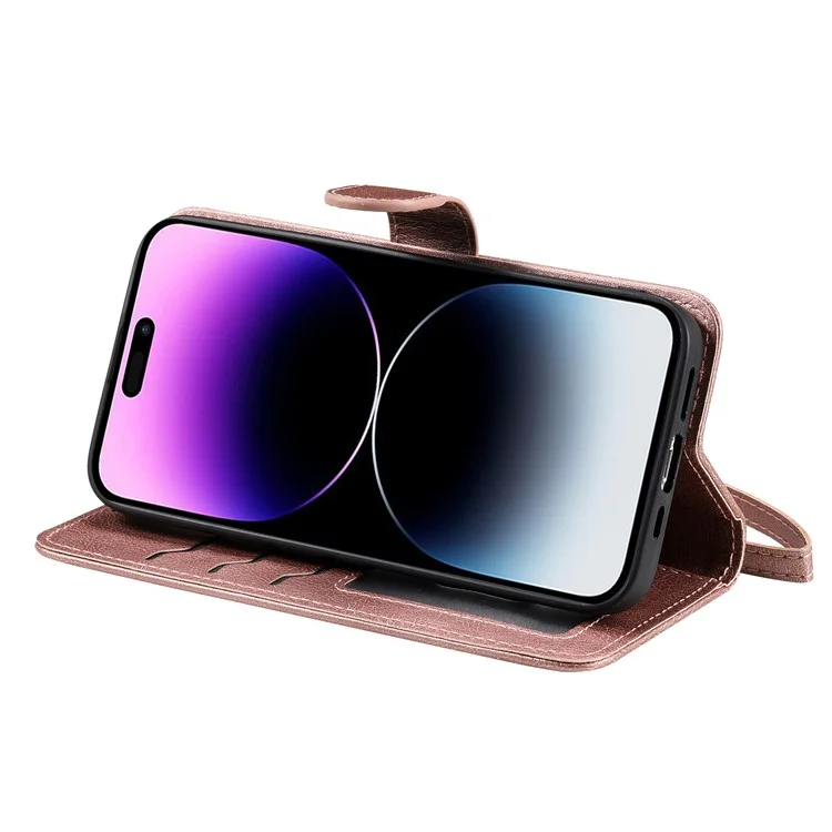 KT Leather Series-3 Pour iPhone 15 Pro Max Étui en Cuir PU 2 en 1 Portefeuille Étui Téléphone Détachable - Rose Gold