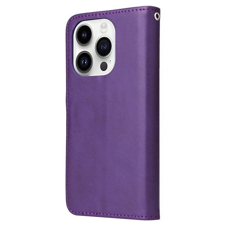 KT Leather Series-3 For iPhone 15 Pro Case Magnetisch abnehmbare PU-Leder-Handyhülle mit Kartenfach - Lila