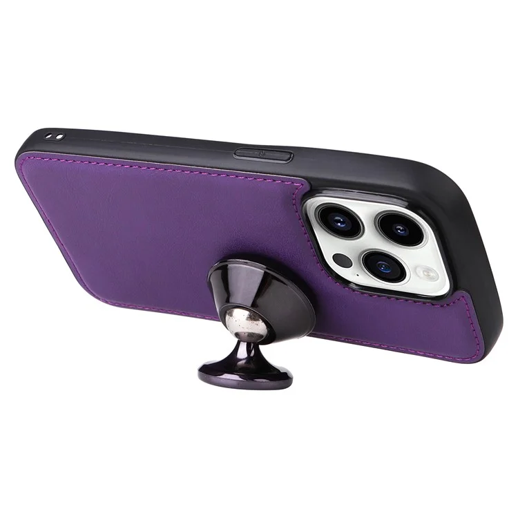 KT Leather Series-3 For iPhone 15 Pro Case Magnetisch abnehmbare PU-Leder-Handyhülle mit Kartenfach - Lila