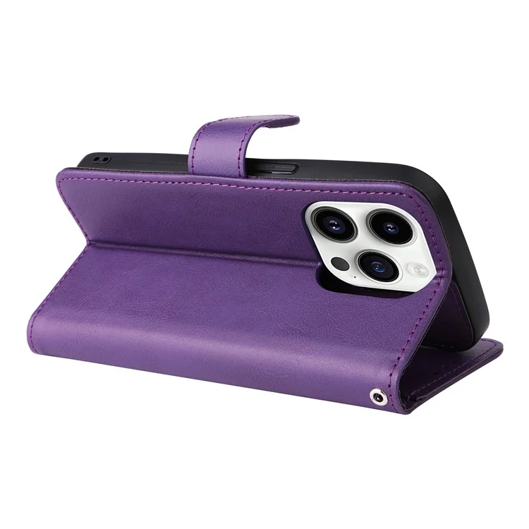 KT Leather Series-3 For iPhone 15 Pro Case Magnetisch abnehmbare PU-Leder-Handyhülle mit Kartenfach - Lila
