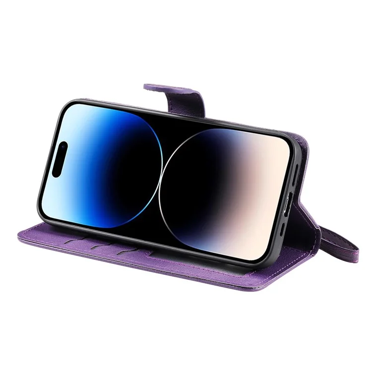 KT Leather Series-3 For iPhone 15 Pro Case Magnetisch abnehmbare PU-Leder-Handyhülle mit Kartenfach - Lila