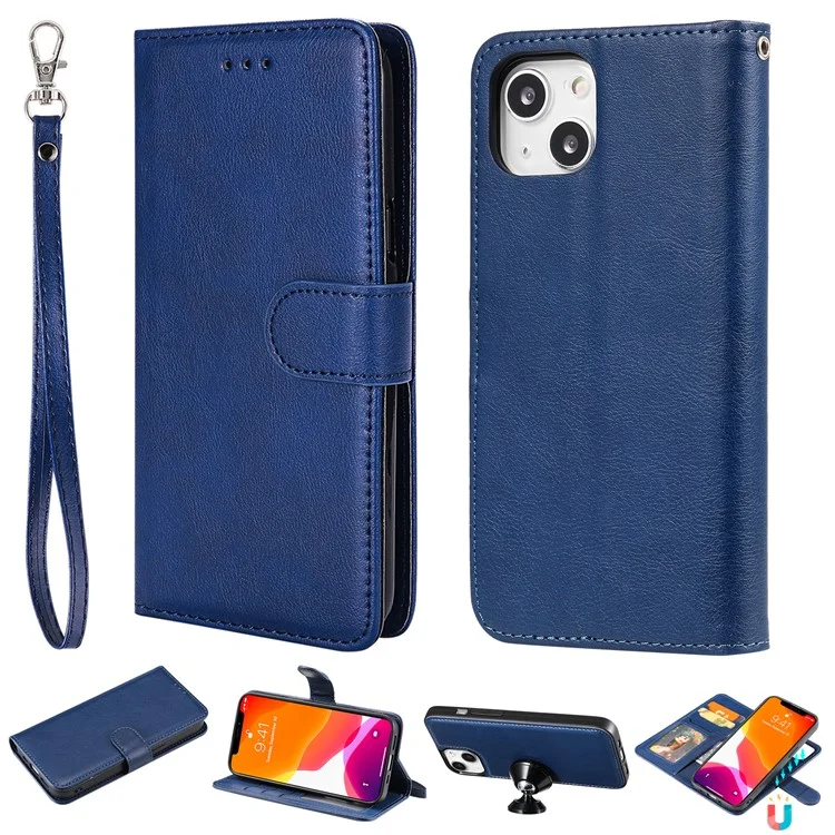 KT Leather Series-3 Für iPhone 15 Case PU Leder 2 in 1 Wallet Phone Cover Magnetisch Abnehmbar - Blau