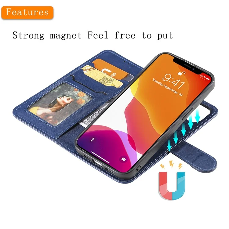 KT Leather Series-3 Für iPhone 15 Case PU Leder 2 in 1 Wallet Phone Cover Magnetisch Abnehmbar - Blau