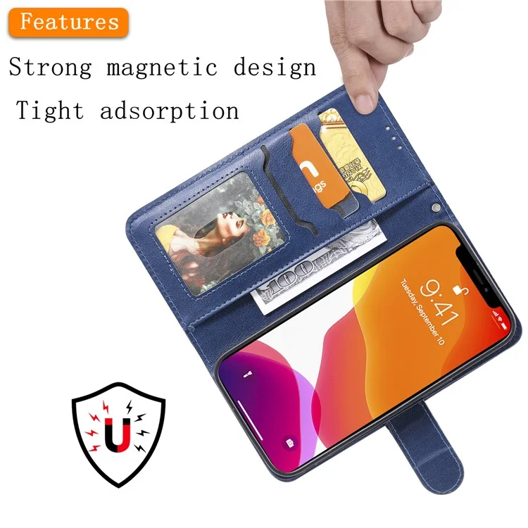 KT Leather Series-3 Für iPhone 15 Case PU Leder 2 in 1 Wallet Phone Cover Magnetisch Abnehmbar - Blau
