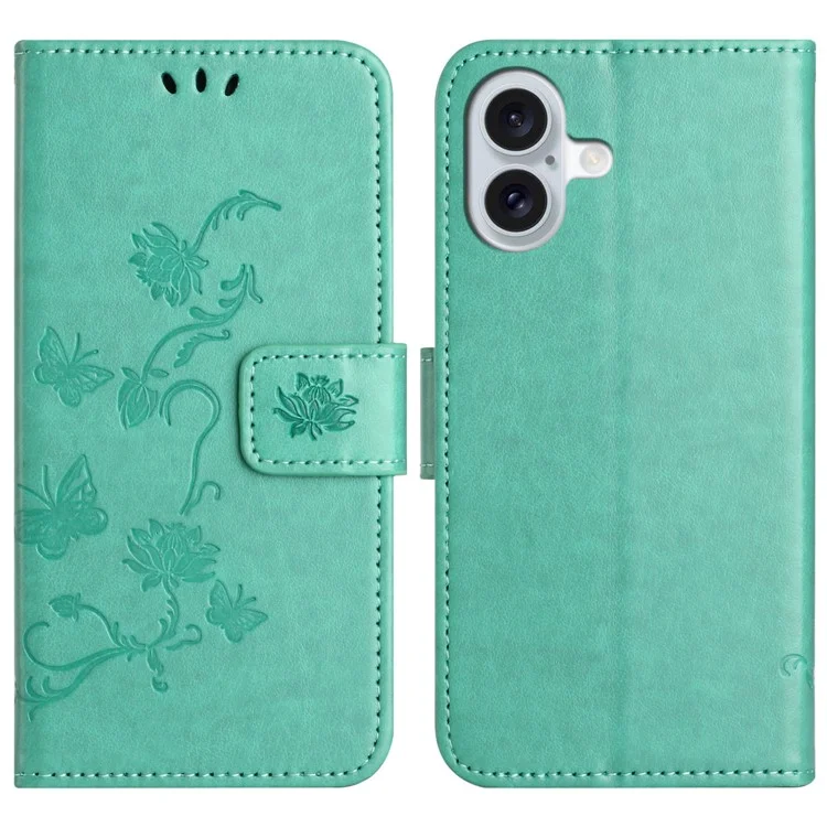Custodia per iPhone 16 Plus in pelle PU Custodia portafoglio per telefono con motivo a farfalle e fiori - Ciano