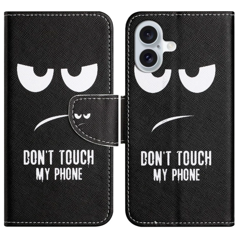 For iPhone 16 Plus Case Pattern Printing Cross Texture Phone Leather Cover - Don't Touch My Phone