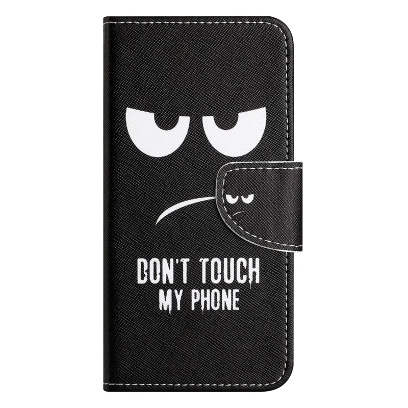 For iPhone 16 Plus Case Pattern Printing Cross Texture Phone Leather Cover - Don't Touch My Phone