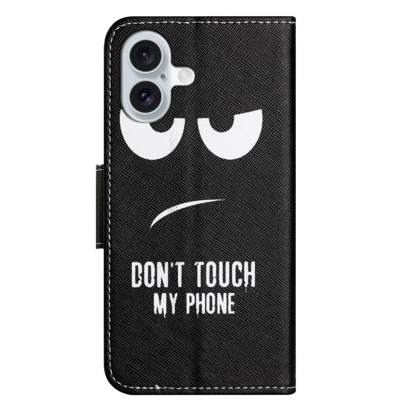 For iPhone 16 Plus Case Pattern Printing Cross Texture Phone Leather Cover - Don't Touch My Phone