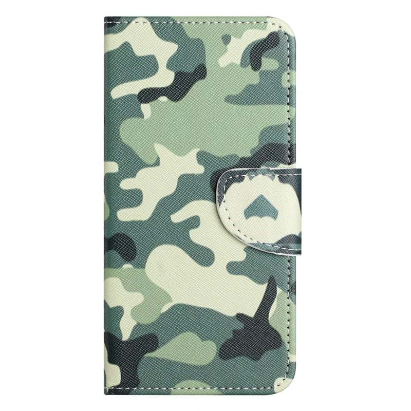 For iPhone 16 Plus Case Pattern Printing Cross Texture Phone Leather Cover - Camouflage
