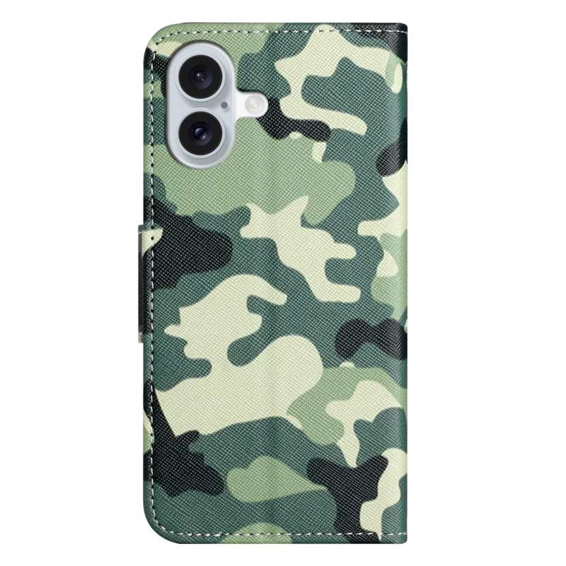 For iPhone 16 Plus Case Pattern Printing Cross Texture Phone Leather Cover - Camouflage