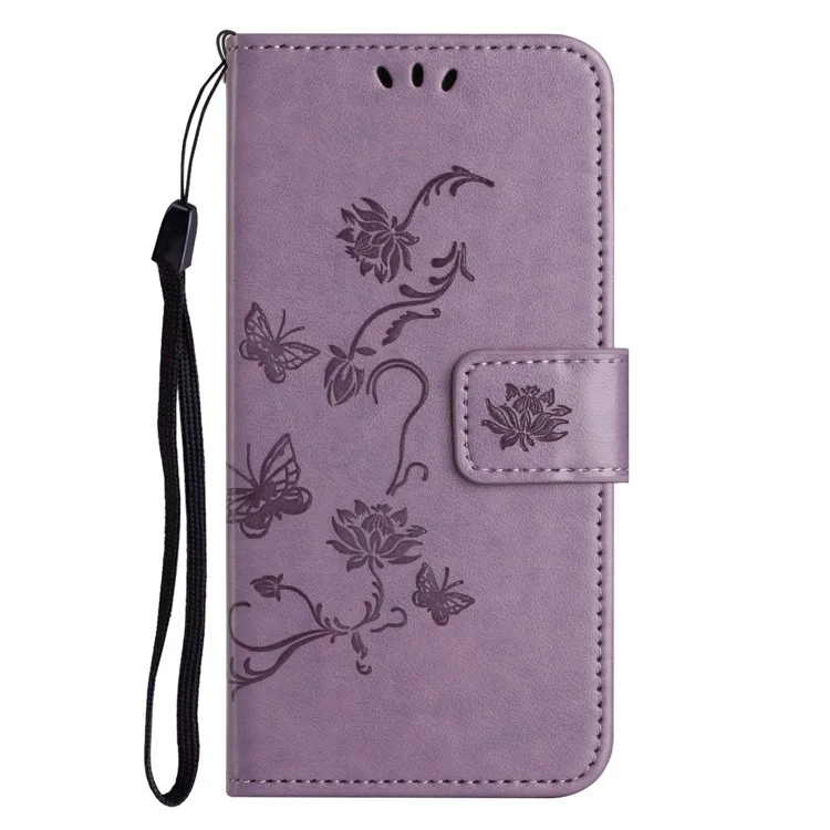 For iPhone 16 Pro Max Case Wallet Stand Butterfly Flower PU Leder Handyhülle - Lila