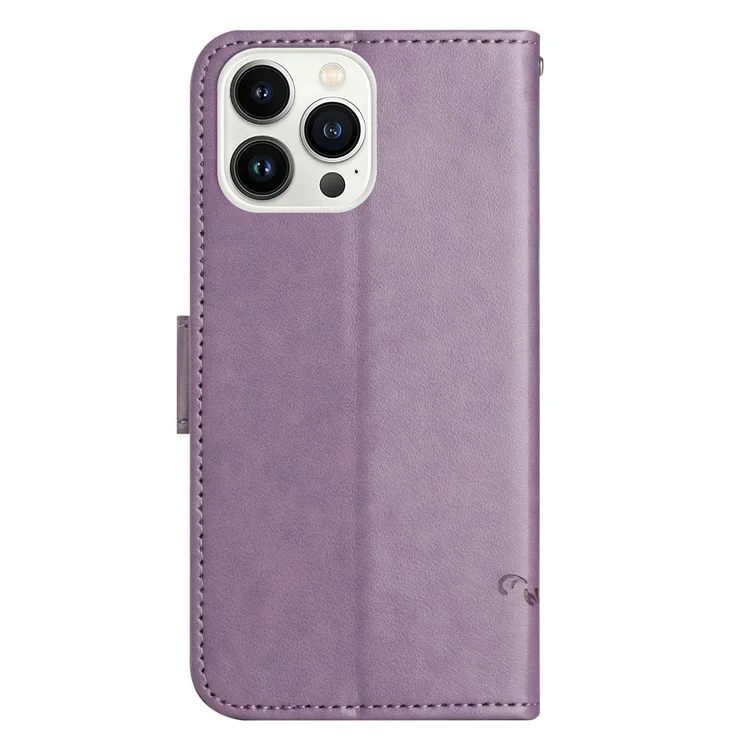 For iPhone 16 Pro Max Case Wallet Stand Butterfly Flower PU Leder Handyhülle - Lila