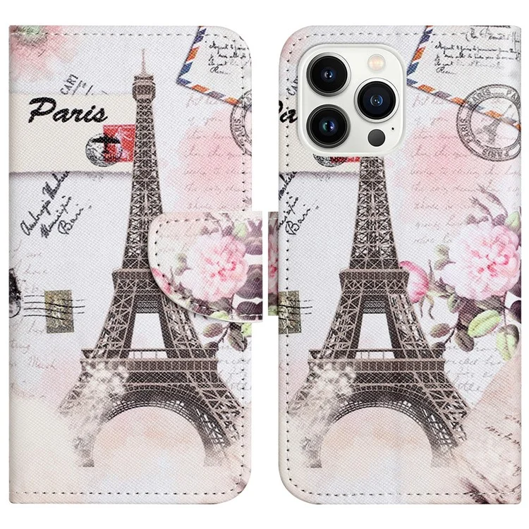 Für iPhone 16 Pro Max Case Cross Texture Phone Leather Cover Pattern Printing - Tower