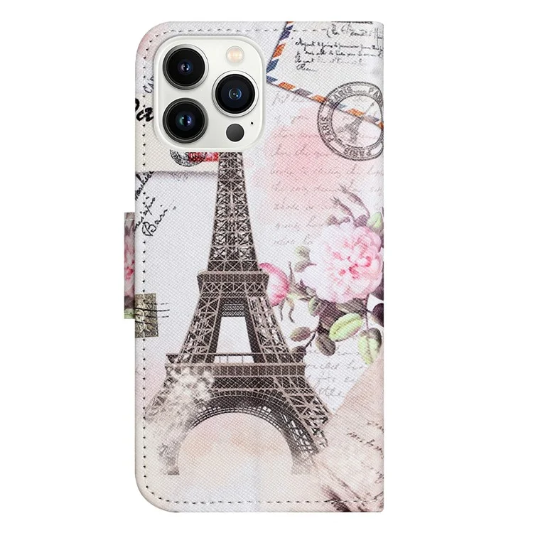 Für iPhone 16 Pro Max Case Cross Texture Phone Leather Cover Pattern Printing - Tower