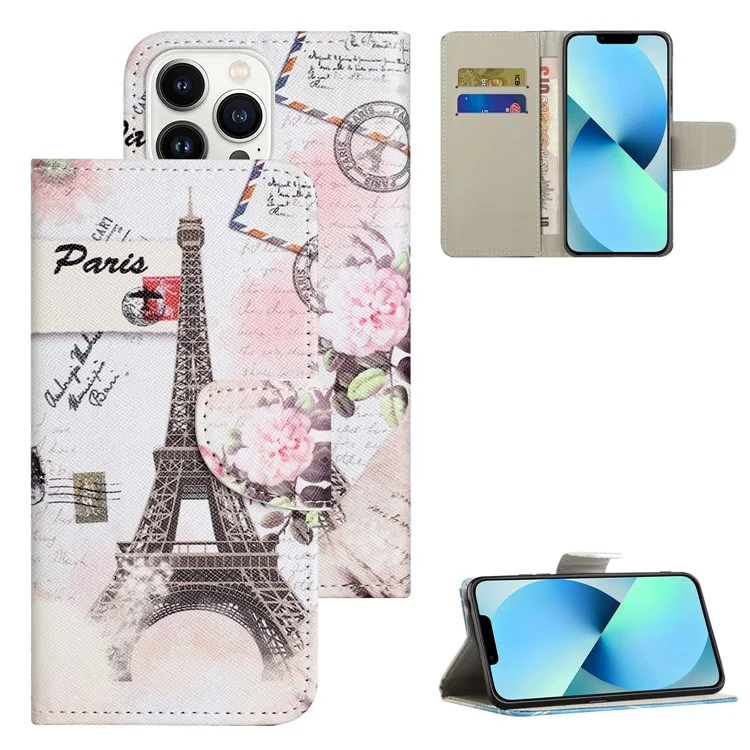 Für iPhone 16 Pro Max Case Cross Texture Phone Leather Cover Pattern Printing - Tower