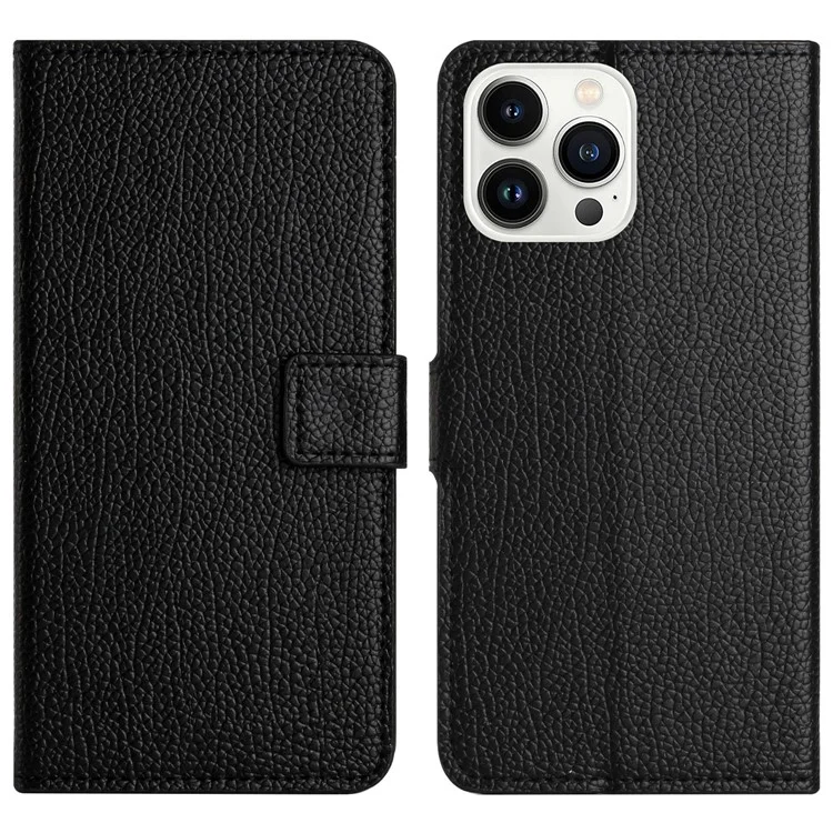 Für iPhone 16 Pro Max Case PU Leder Wallet Phone Cover Litchi Textur, Schwarz