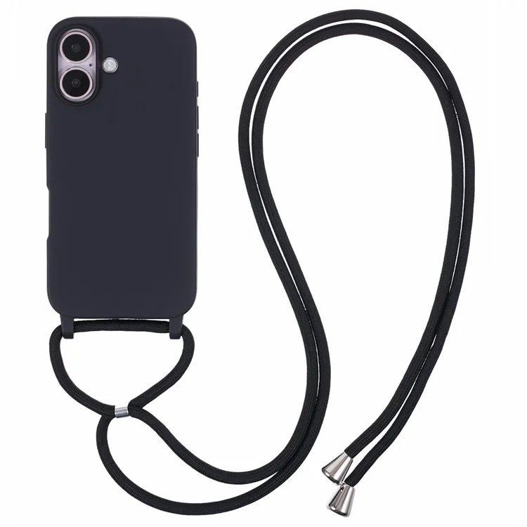 Für iPhone 16 Plus Case TPU Protective Crossbody Lanyard Phone Cover - Schwarz