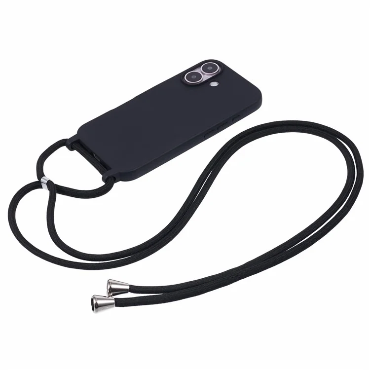 Für iPhone 16 Plus Case TPU Protective Crossbody Lanyard Phone Cover - Schwarz