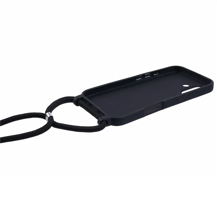 Für iPhone 16 Plus Case TPU Protective Crossbody Lanyard Phone Cover - Schwarz