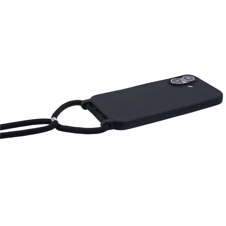 Für iPhone 16 Plus Case TPU Protective Crossbody Lanyard Phone Cover - Schwarz