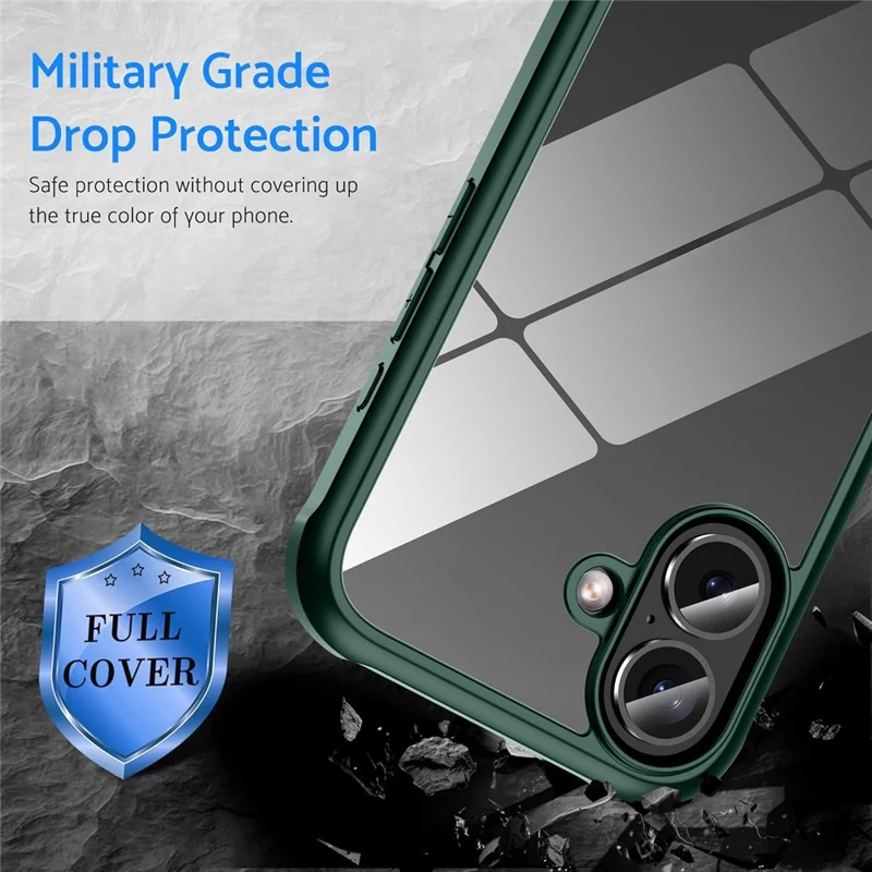 For iPhone 16 Case Double-Sided Tempered Glass+Silicone+TPU Full Protection Phone Cover - Midnight Green