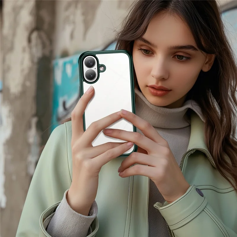 For iPhone 16 Case Double-Sided Tempered Glass+Silicone+TPU Full Protection Phone Cover - Midnight Green