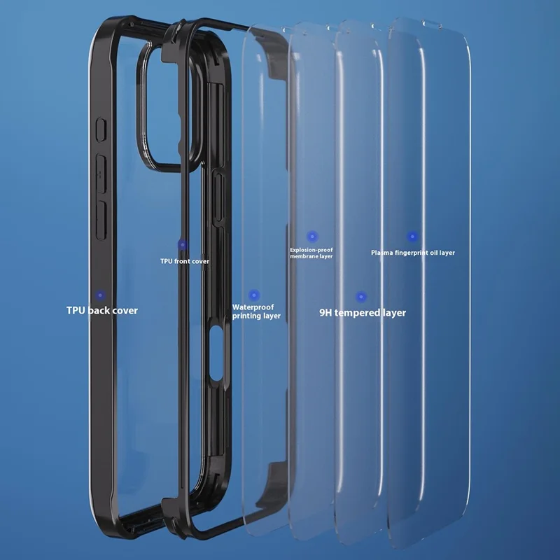 Per iPhone 16 Pro Case Double-Sided Tempered Glass Silicone+TPU Frame Hybrid Phone Cover - Nero