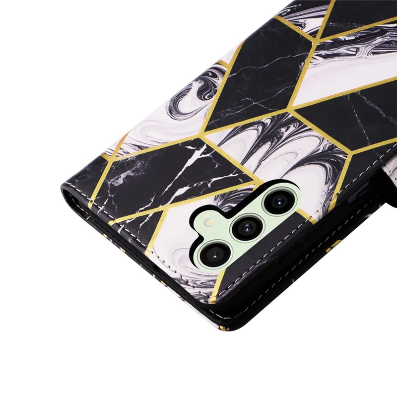 For Samsung Galaxy S24 FE Case Lacquered Marble Pattern Leather Phone Cover - Black