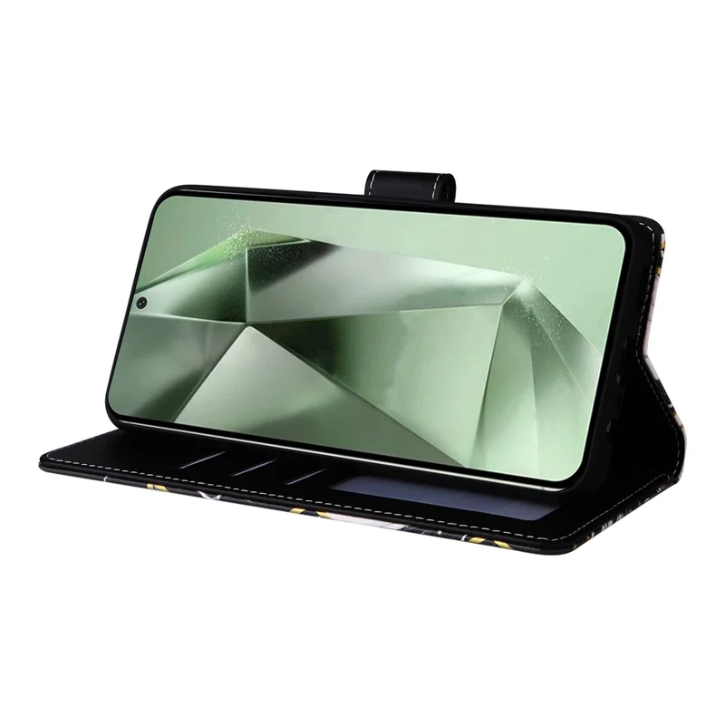 For Samsung Galaxy S24 FE Case Lacquered Marble Pattern Leather Phone Cover - Black