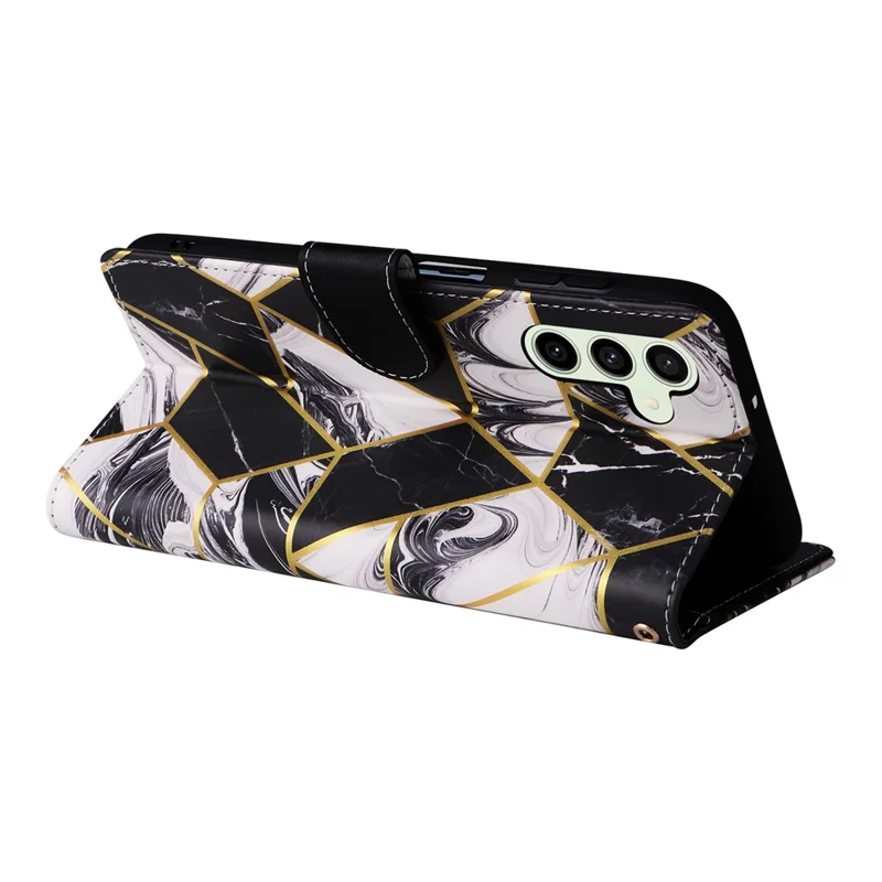 For Samsung Galaxy S24 FE Case Lacquered Marble Pattern Leather Phone Cover - Black