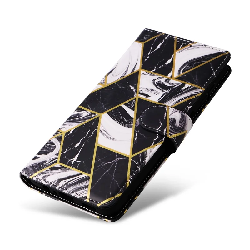 For Samsung Galaxy S24 FE Case Lacquered Marble Pattern Leather Phone Cover - Black