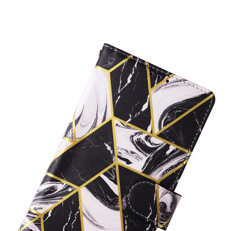 For Samsung Galaxy S24 FE Case Lacquered Marble Pattern Leather Phone Cover - Black