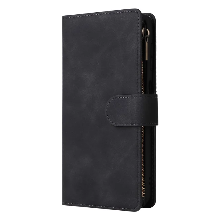 Para o Samsung Galaxy S24 FE Case Zipper Wallet PU Leather Flip Phone Cover - Preto