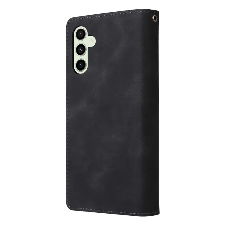 Para o Samsung Galaxy S24 FE Case Zipper Wallet PU Leather Flip Phone Cover - Preto