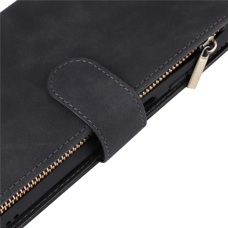 Para o Samsung Galaxy S24 FE Case Zipper Wallet PU Leather Flip Phone Cover - Preto
