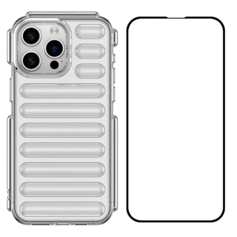 WANLONFENG Série LK para iPhone 13 Pro Capa de TPU com Película de Tela 3D Cápsula 2 em 1 Capa de Telefone - Transparente