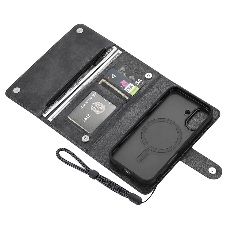 VILI GVB Series for iPhone 16 Magnetic Case Wallet Detachable PU Leather Phone Cover - Black